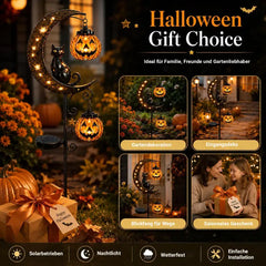 Solar Gartenstecker Schwarze Katze & Kürbis-Mond – stimmungsvolle Halloween-Deko
