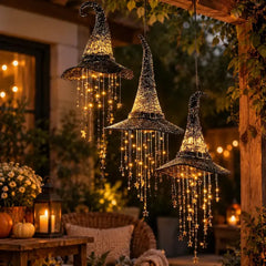 Hängende Hexenhut-Lichterkette – Magische LED-Hängedeko für Halloween