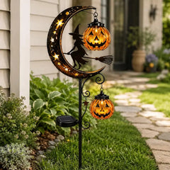 Solar Gartenstecker Schwarze Katze & Kürbis-Mond – stimmungsvolle Halloween-Deko