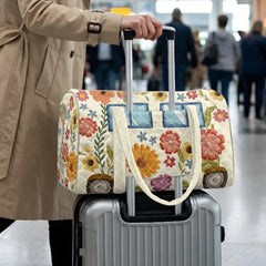 Gesteppte Hippie Reisetasche Damen, Retro Blumen Weekender