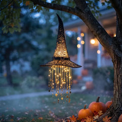 Hängende Hexenhut-Lichterkette – Magische LED-Hängedeko für Halloween