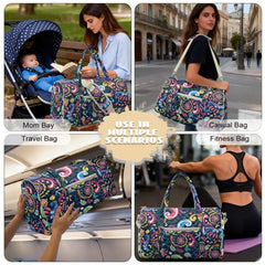 Gesteppte Hippie Reisetasche Damen, Retro Blumen Weekender
