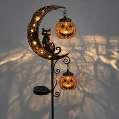 Solar Gartenstecker Schwarze Katze & Kürbis-Mond – stimmungsvolle Halloween-Deko