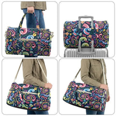 Gesteppte Hippie Reisetasche Damen, Retro Blumen Weekender