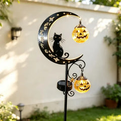 Solar Gartenstecker Schwarze Katze & Kürbis-Mond – stimmungsvolle Halloween-Deko