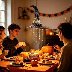 Hängende Hexenhut-Lichterkette – Magische LED-Hängedeko für Halloween