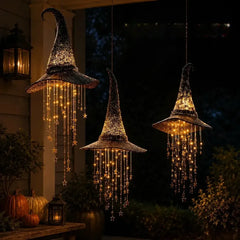 Hängende Hexenhut-Lichterkette – Magische LED-Hängedeko für Halloween