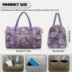 Gesteppte Hippie Reisetasche Damen, Retro Blumen Weekender