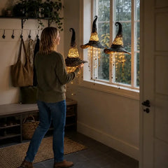 Hängende Hexenhut-Lichterkette – Magische LED-Hängedeko für Halloween