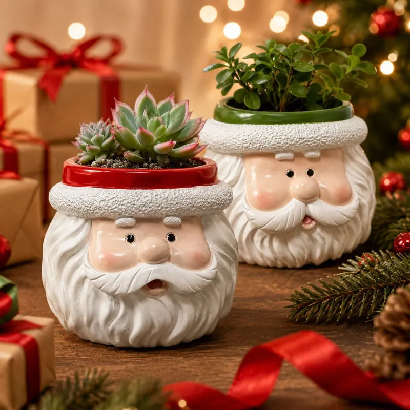 Weihnachtsmann Blumentopf – Niedlicher Pflanztopf für Sukkulenten & kleine Pflanzen, festliche Deko