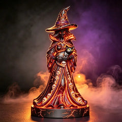 Hexe mit Katze – Leuchtende Halloween Dekofigur, 22 cm