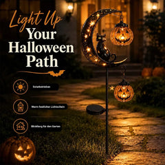 Solar Gartenstecker Schwarze Katze & Kürbis-Mond – stimmungsvolle Halloween-Deko
