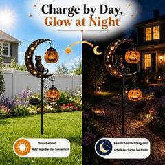Solar Gartenstecker Schwarze Katze & Kürbis-Mond – stimmungsvolle Halloween-Deko