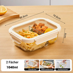 Glas Lunchbox aus Borosilikatglas – Auslaufsichere Bento Box mit Glasdeckel, Mikrowellengeeignet
