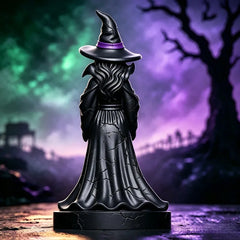 Hexe mit Katze – Leuchtende Halloween Dekofigur, 22 cm