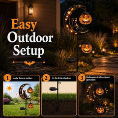 Solar Gartenstecker Schwarze Katze & Kürbis-Mond – stimmungsvolle Halloween-Deko