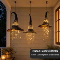 Hängende Hexenhut-Lichterkette – Magische LED-Hängedeko für Halloween