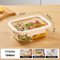 Glas Lunchbox aus Borosilikatglas – Auslaufsichere Bento Box mit Glasdeckel, Mikrowellengeeignet