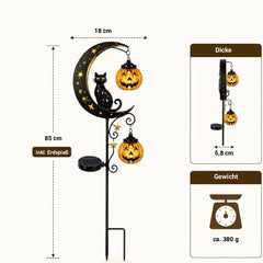 Solar Gartenstecker Schwarze Katze & Kürbis-Mond – stimmungsvolle Halloween-Deko
