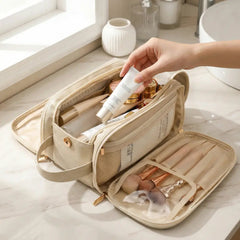 Kosmetiktasche mit Dual-Zip Flachöffnung - Organizer mit Pinselfächern