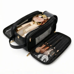 Kosmetiktasche mit Dual-Zip Flachöffnung - Organizer mit Pinselfächern