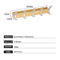 Nordivo Wandgarderobe mit beweglichen Doppelhaken | Skandinavisches Design | Holz & Aluminium | Platzsparend & Modern