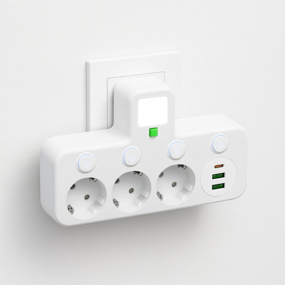 Steckdosenleiste mit 3 Steckdose | Mehrfachsteckdose mit USB & Schalter | PowerGrid